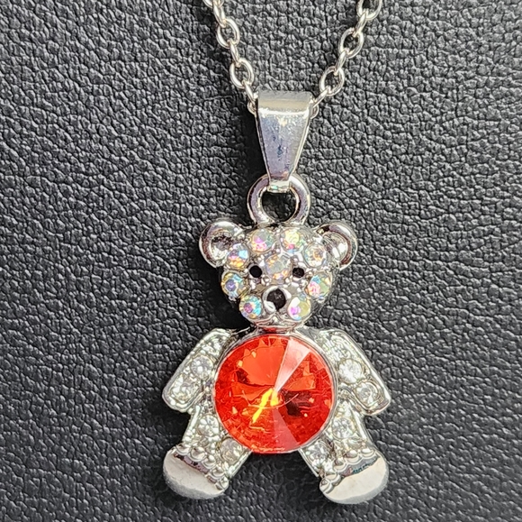 Bear Pendant Silver Tone Necklace Rhinestone - Picture 8 of 10